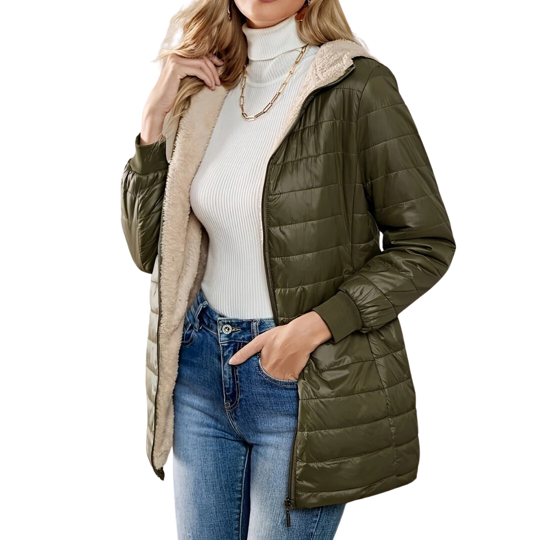 Hossana | Casual Zip Up Long Puffer Jacket For Women