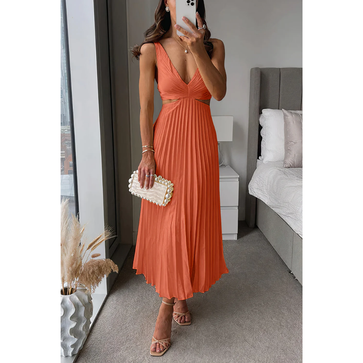 Eeya | Summer Sleeveless Fit And Flare Pleated Midi Dress