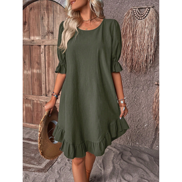 Xenos | Casual Round Neck Ruffled Sleeve Mini Dress For Women