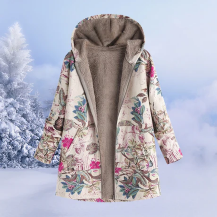 Keiba | Winter Long Printed Zip Up Jacket For Women