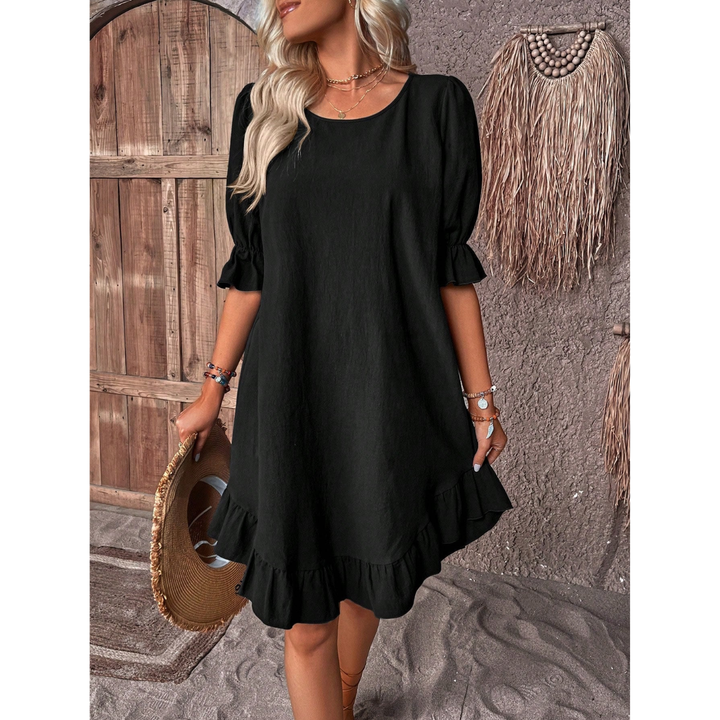 Xenos | Casual Round Neck Ruffled Sleeve Mini Dress For Women