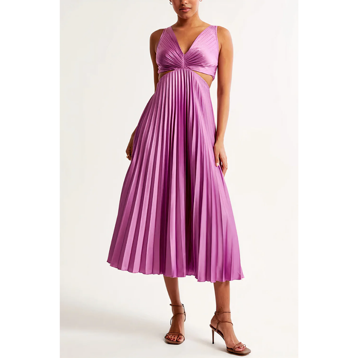 Eeya | Summer Sleeveless Fit And Flare Pleated Midi Dress