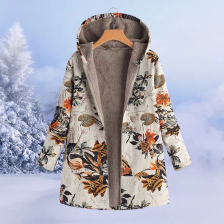 Keiba | Winter Long Printed Zip Up Jacket For Women