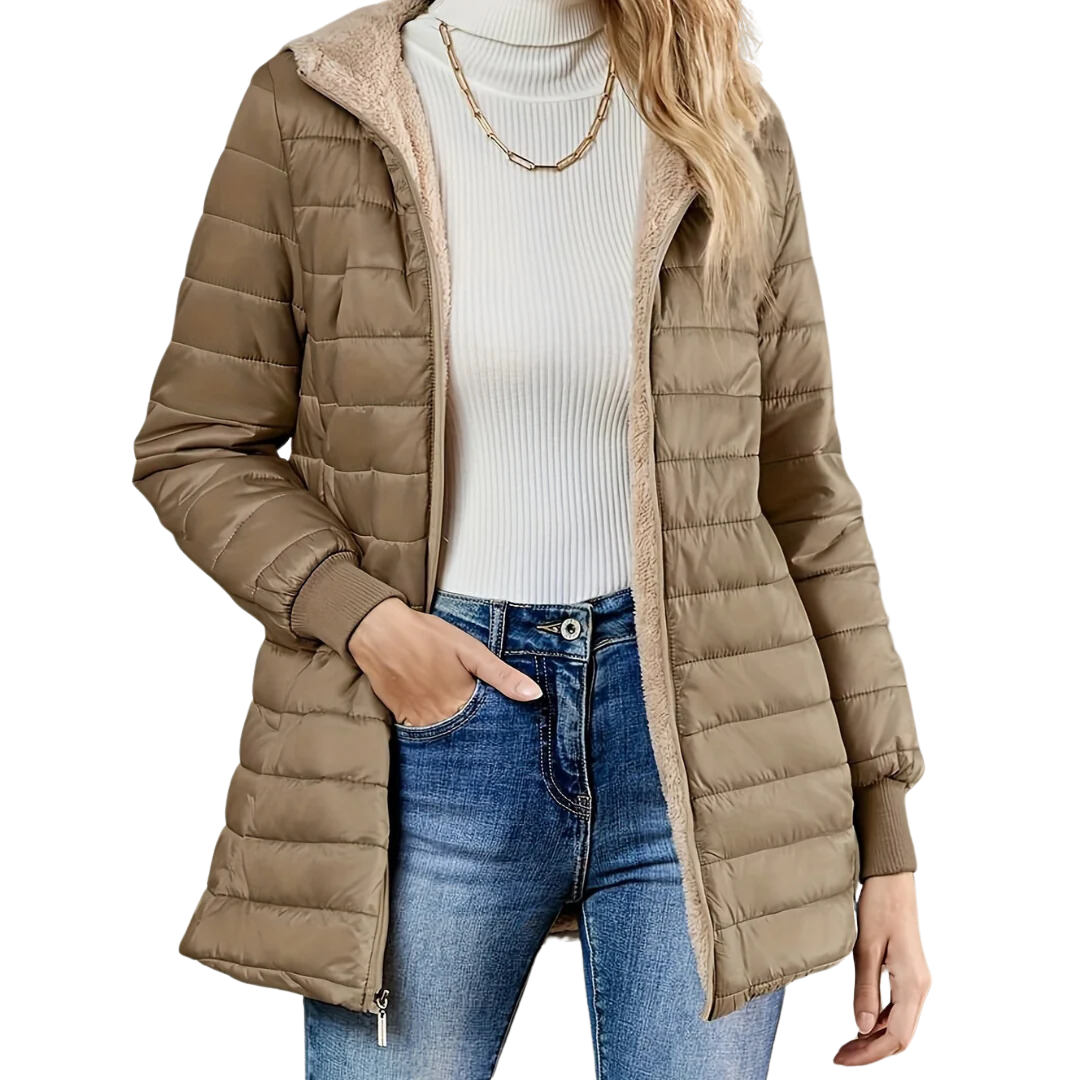 Hossana | Casual Zip Up Long Puffer Jacket For Women