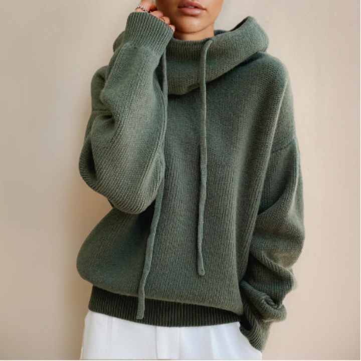 Sirenha | Warm Oversized Knitted Drawstring Hoodie For Women