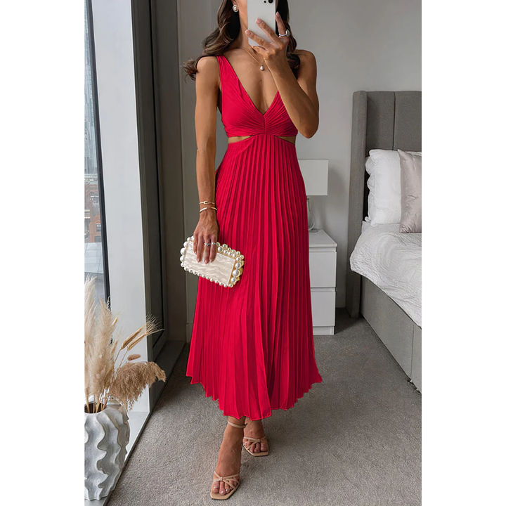 Eeya | Summer Sleeveless Fit And Flare Pleated Midi Dress