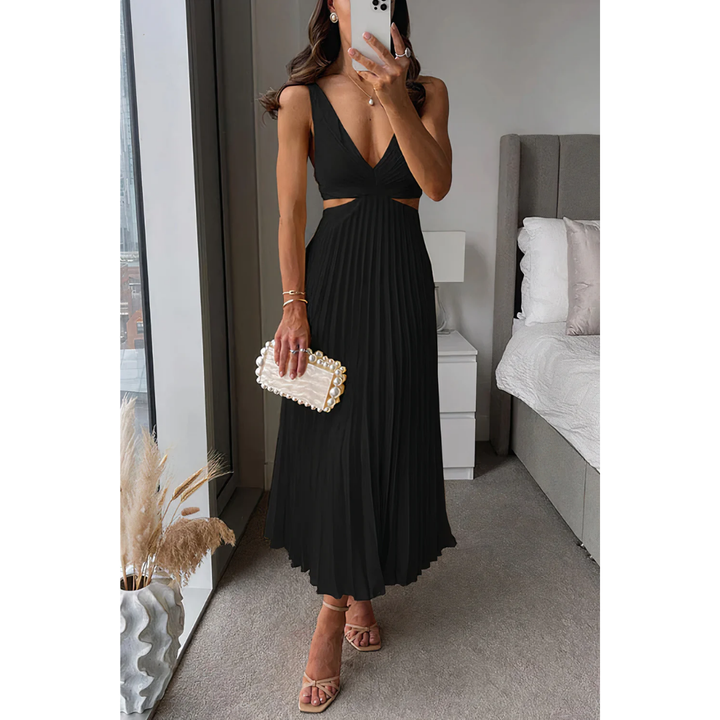 Eeya | Summer Sleeveless Fit And Flare Pleated Midi Dress