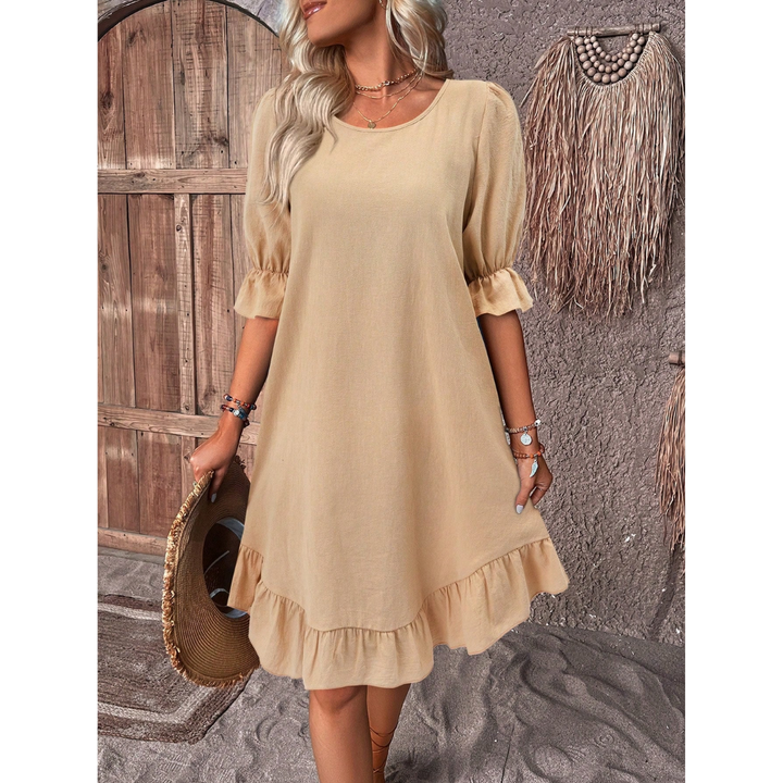 Xenos | Casual Round Neck Ruffled Sleeve Mini Dress For Women