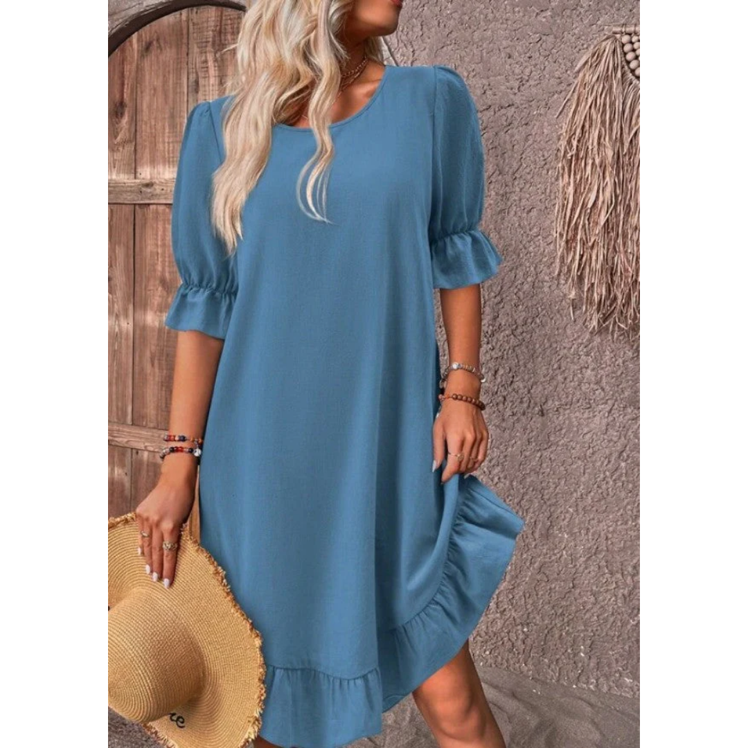 Xenos | Casual Round Neck Ruffled Sleeve Mini Dress For Women