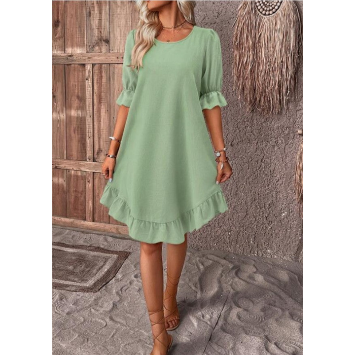 Xenos | Casual Round Neck Ruffled Sleeve Mini Dress For Women