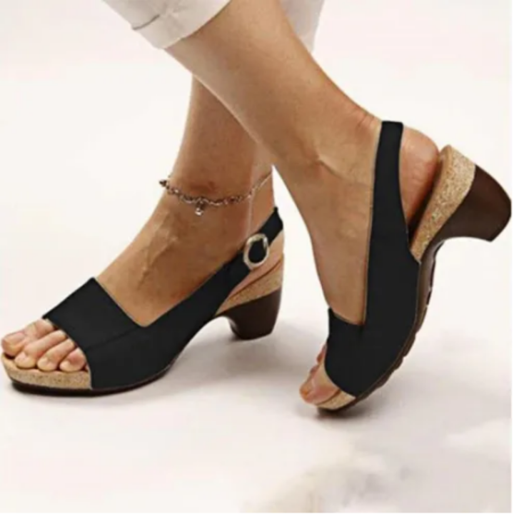 Freydel | Vintage Open Toe Orthopedic Block Heels Sandals For Women