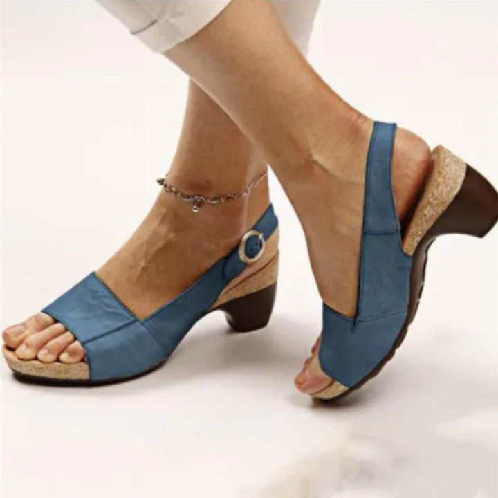 Freydel | Vintage Open Toe Orthopedic Block Heels Sandals For Women