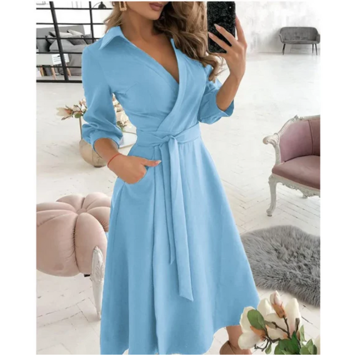 Jin | Puffed Sleeve Wrap Midi Dress For Women