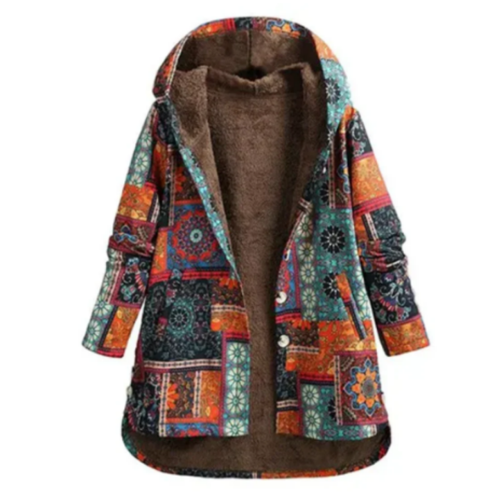 Woodlyn | Warm Printed Long Hooded Jacket For Women