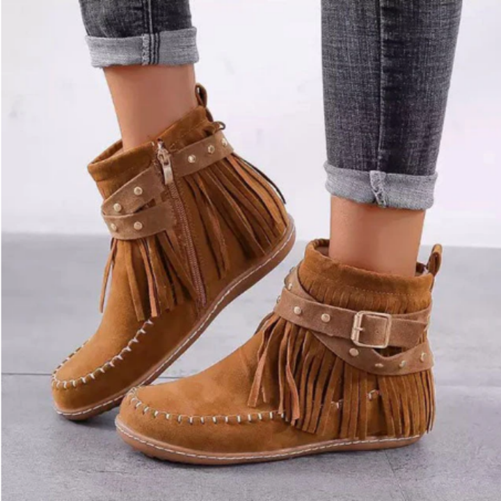 Terraa | Vintage Ankle Tassel Boots For Women