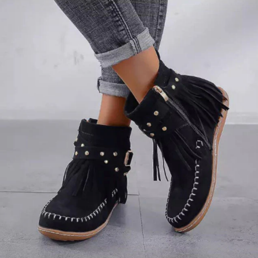 Terraa | Vintage Ankle Tassel Boots For Women