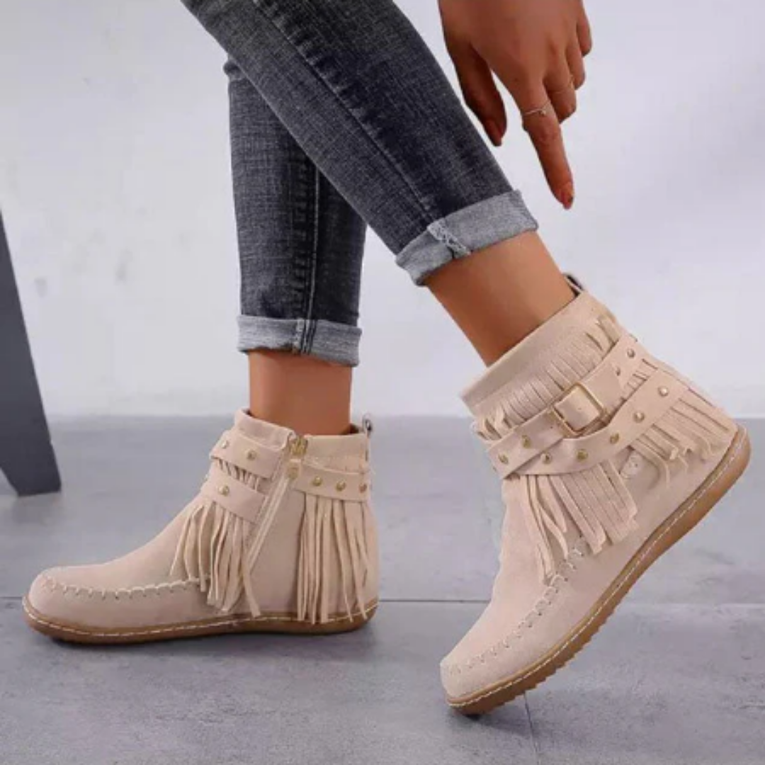 Terraa | Vintage Ankle Tassel Boots For Women