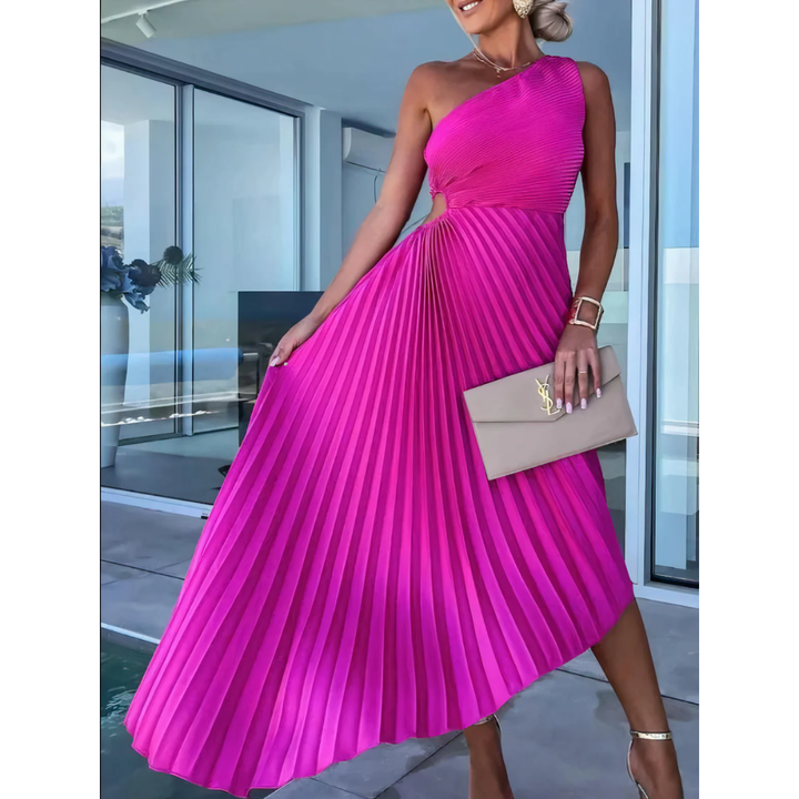 Eleuthia | Summer One Shoulder Pleated Midi Dress For Women