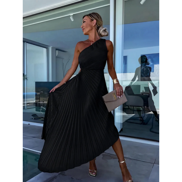 Eleuthia | Summer One Shoulder Pleated Midi Dress For Women