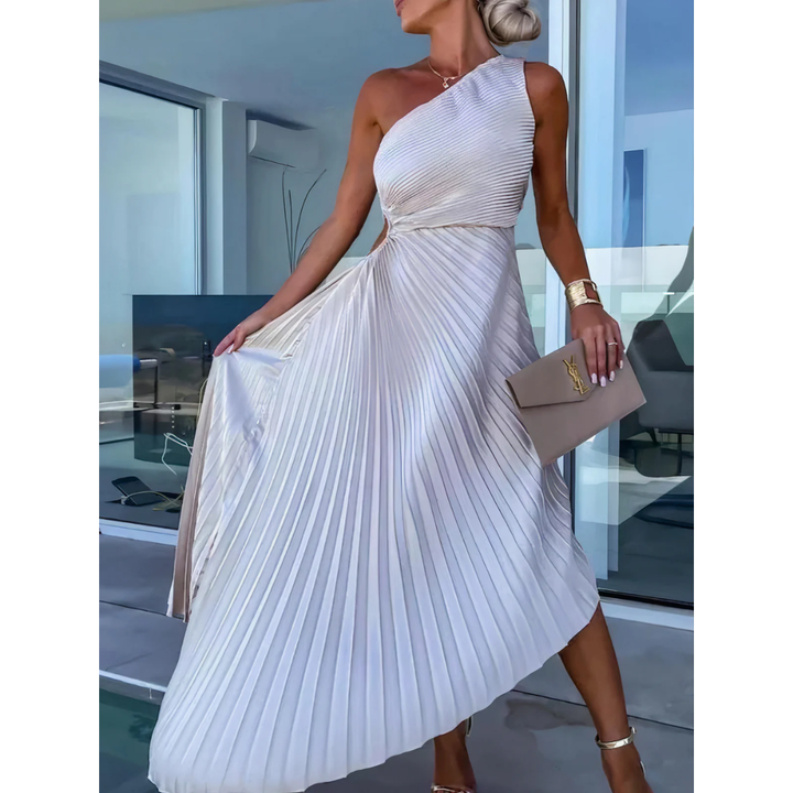 Eleuthia | Summer One Shoulder Pleated Midi Dress For Women