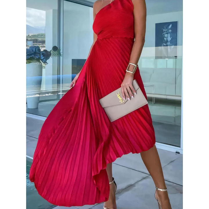 Eleuthia | Summer One Shoulder Pleated Midi Dress For Women