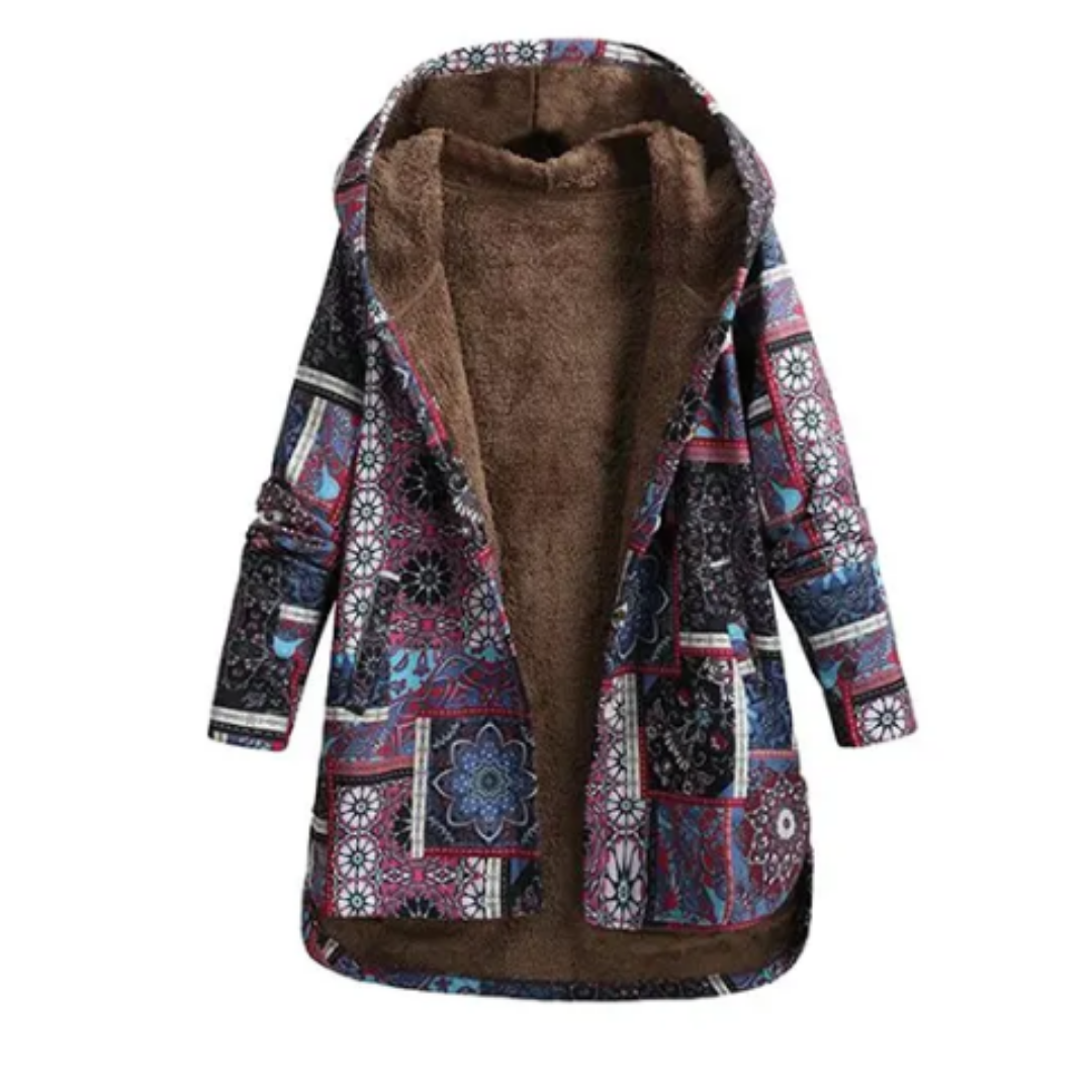 Woodlyn | Warm Printed Long Hooded Jacket For Women