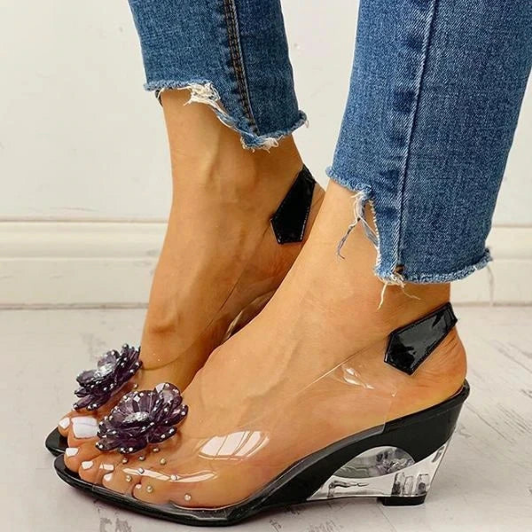 Gwine | Floral Transparent Orthopedic Heels Sandals For Women