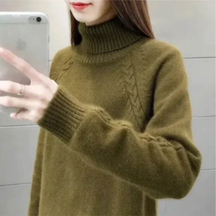 Zorra | Stylish Warm Roll Turtle Neck Knitted Sweater For Women