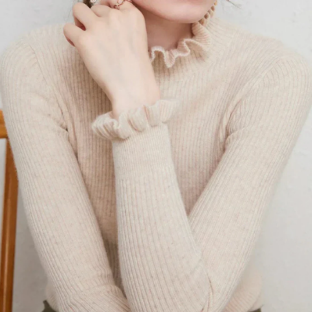 Ulrica | Stylish Ruffled Neck Knitted Sweater For Women