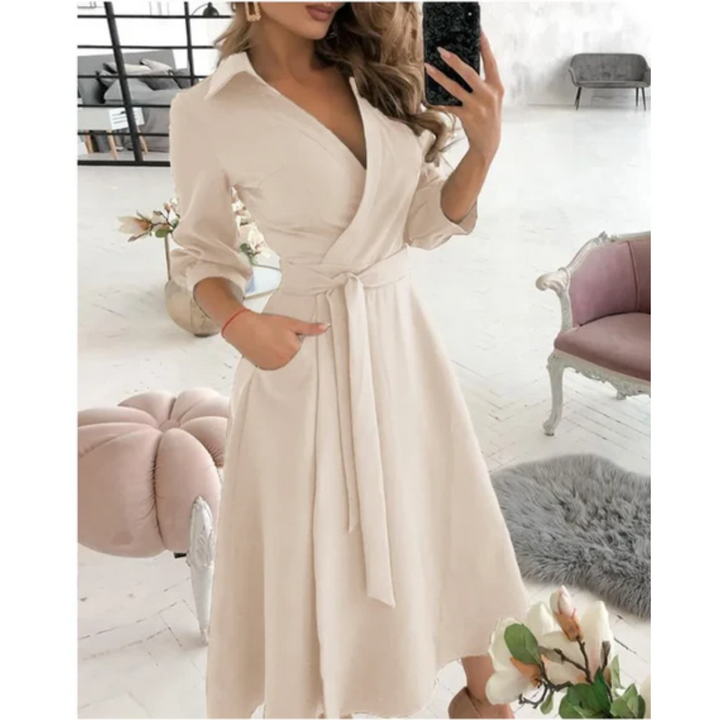 Jin | Puffed Sleeve Wrap Midi Dress For Women