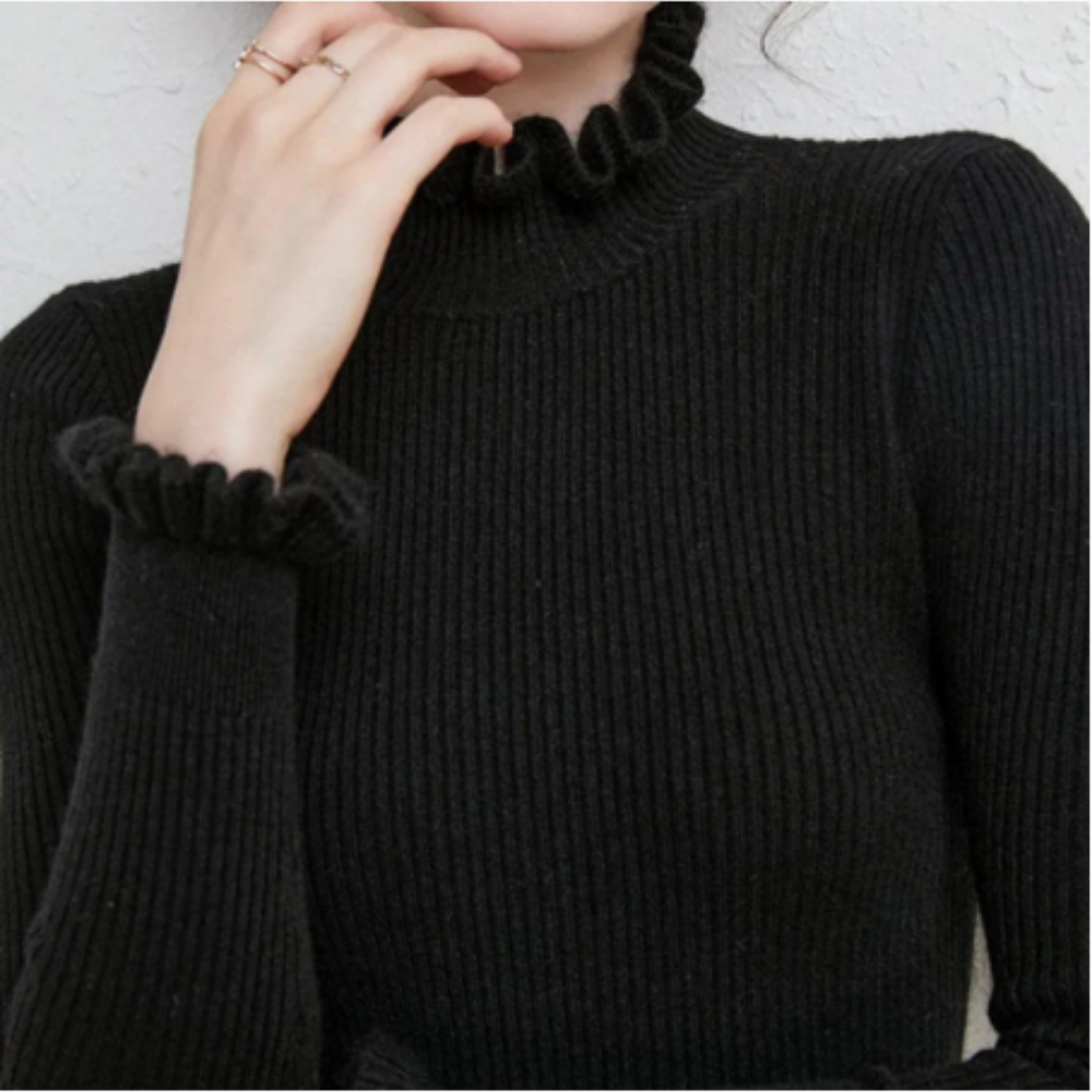 Ulrica | Stylish Ruffled Neck Knitted Sweater For Women