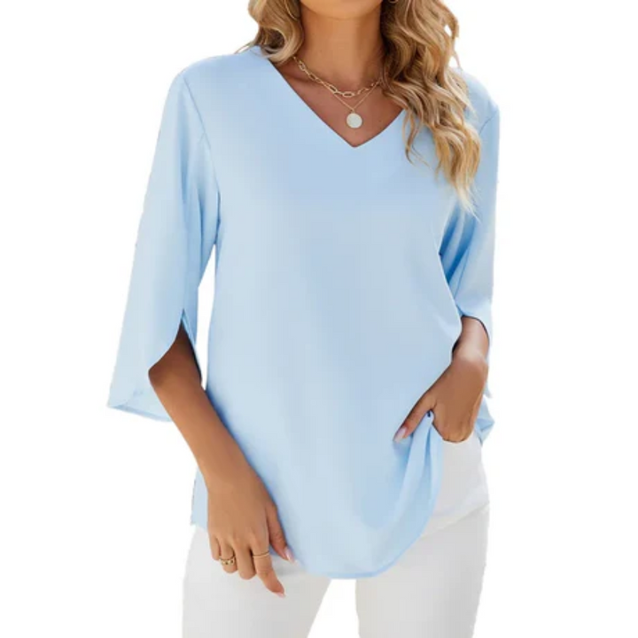 Quinly | Summer V Neck Mid Sleeve Blouse For Women