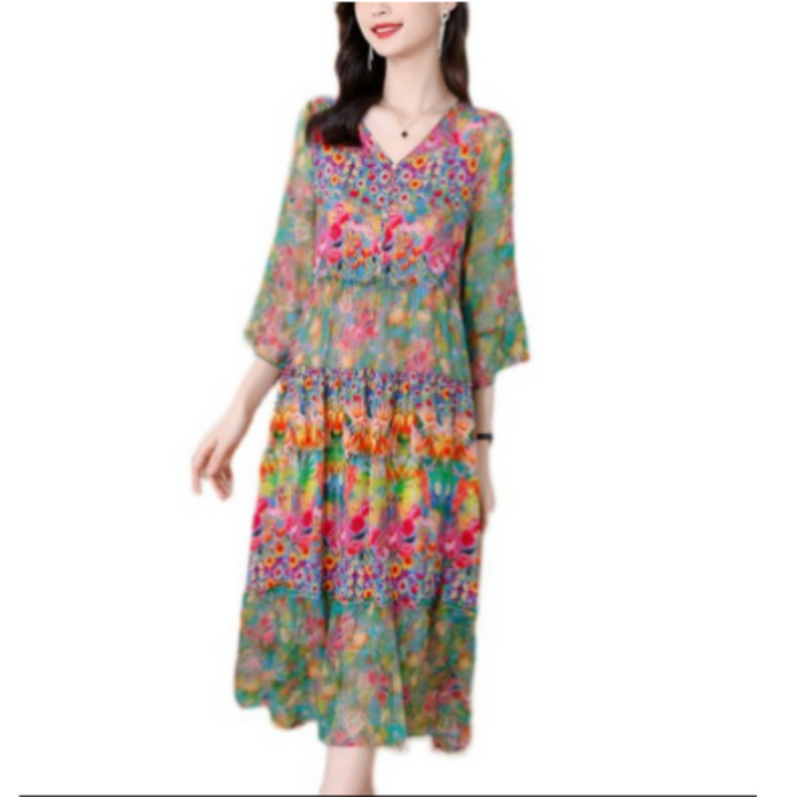 Irwina | Summer Floral V Neck Midi Dress For Women