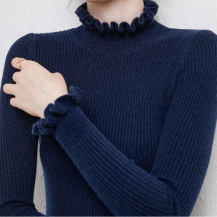 Ulrica | Stylish Ruffled Neck Knitted Sweater For Women