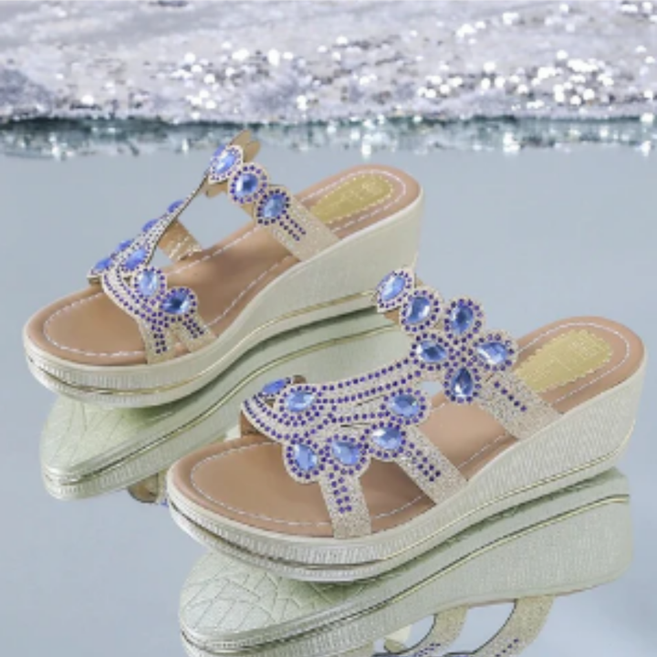 Justie | Elegant Crystal Detail Platform Orthopedic Sandals For Women