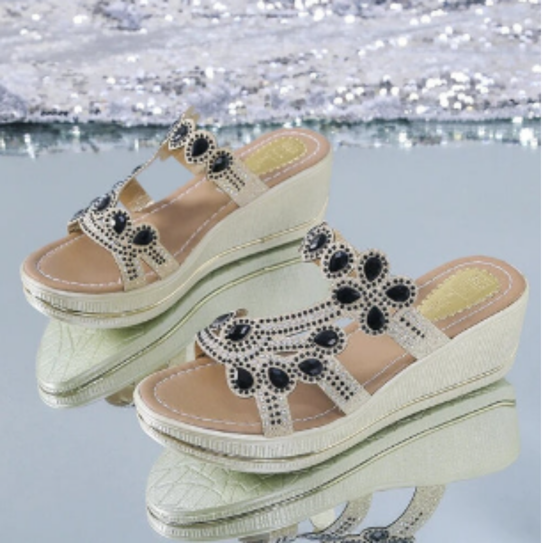 Justie | Elegant Crystal Detail Platform Orthopedic Sandals For Women