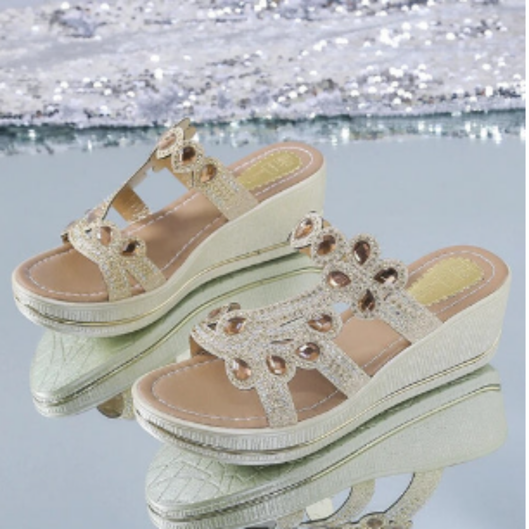 Justie | Elegant Crystal Detail Platform Orthopedic Sandals For Women