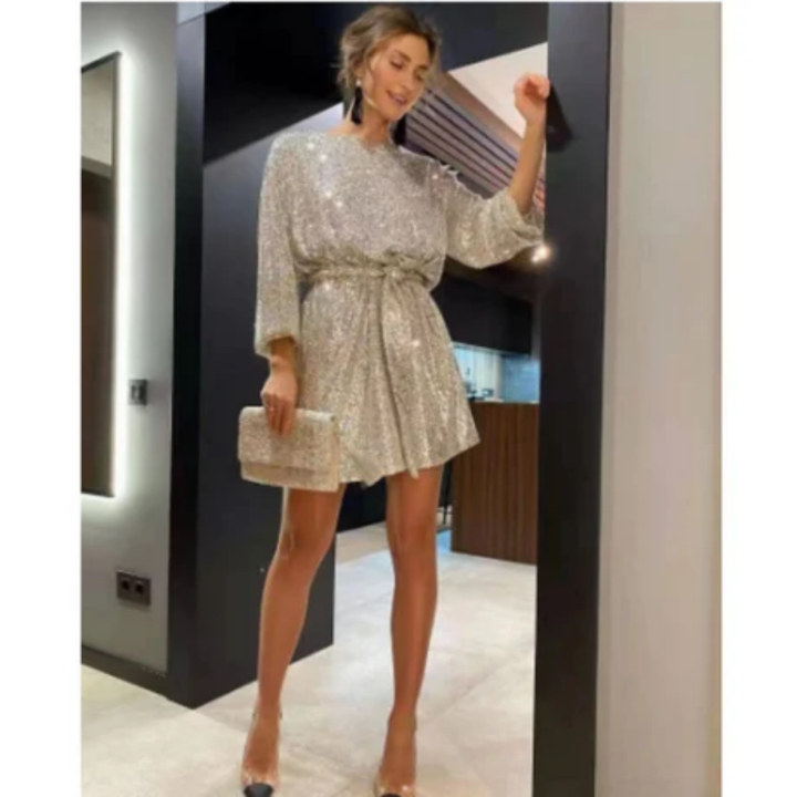 Quest | Evening Sequin Long Sleeve Mini Dress For Women