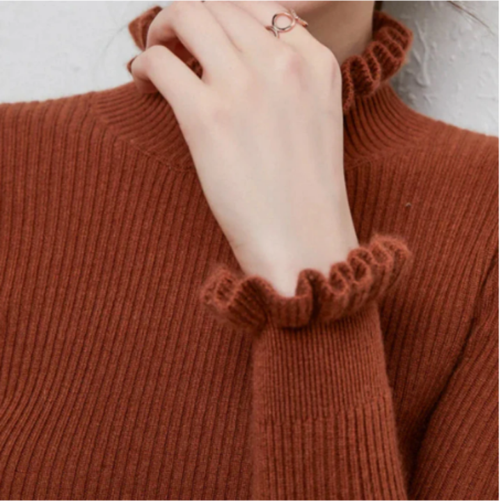 Ulrica | Stylish Ruffled Neck Knitted Sweater For Women