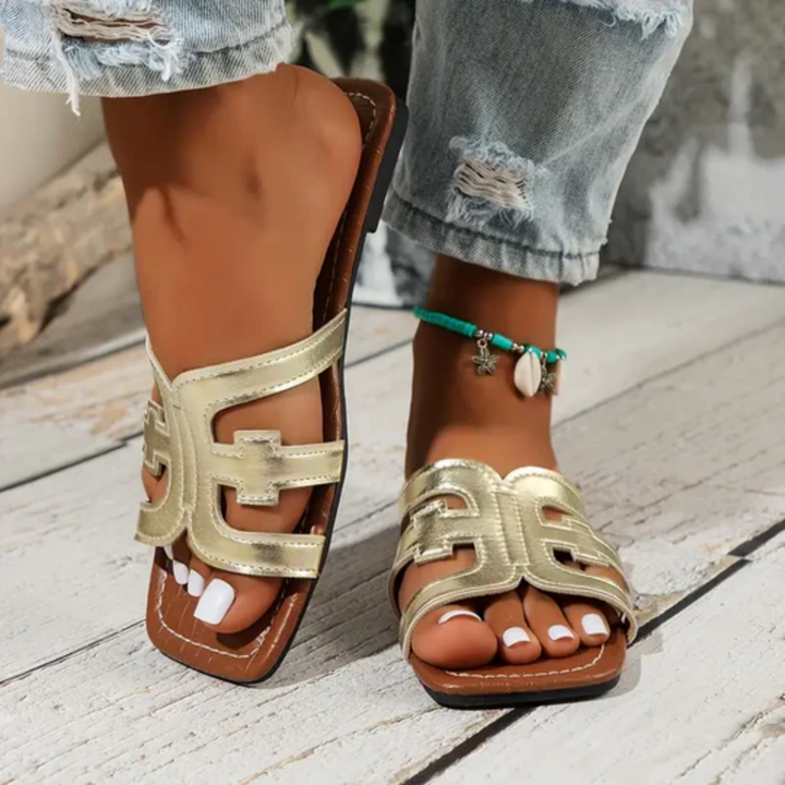 Huela | Stylish Textured Orthopedic Square Flat Sandals For Women