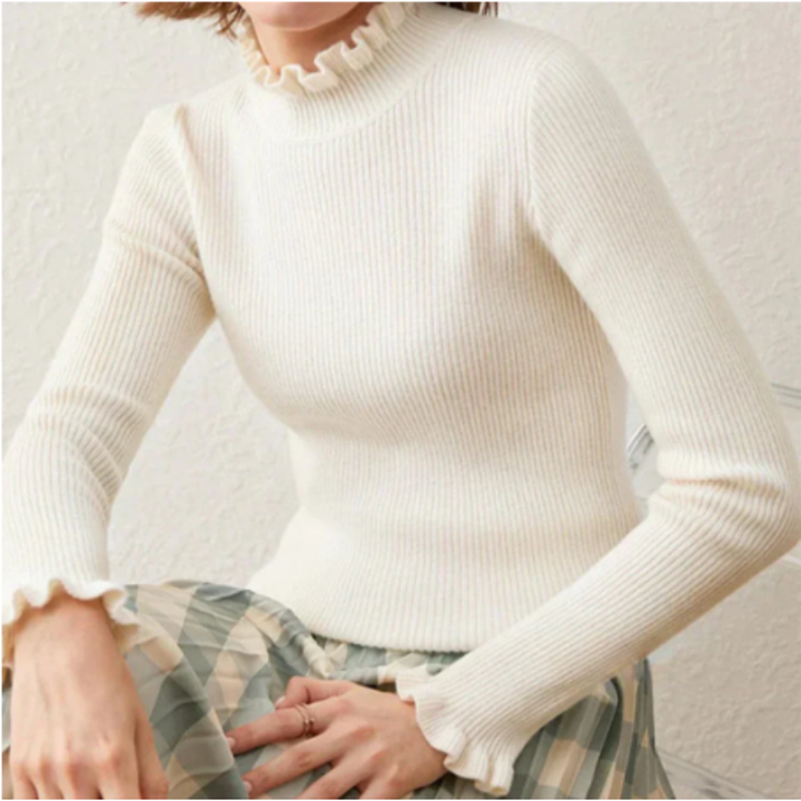 Ulrica | Stylish Ruffled Neck Knitted Sweater For Women