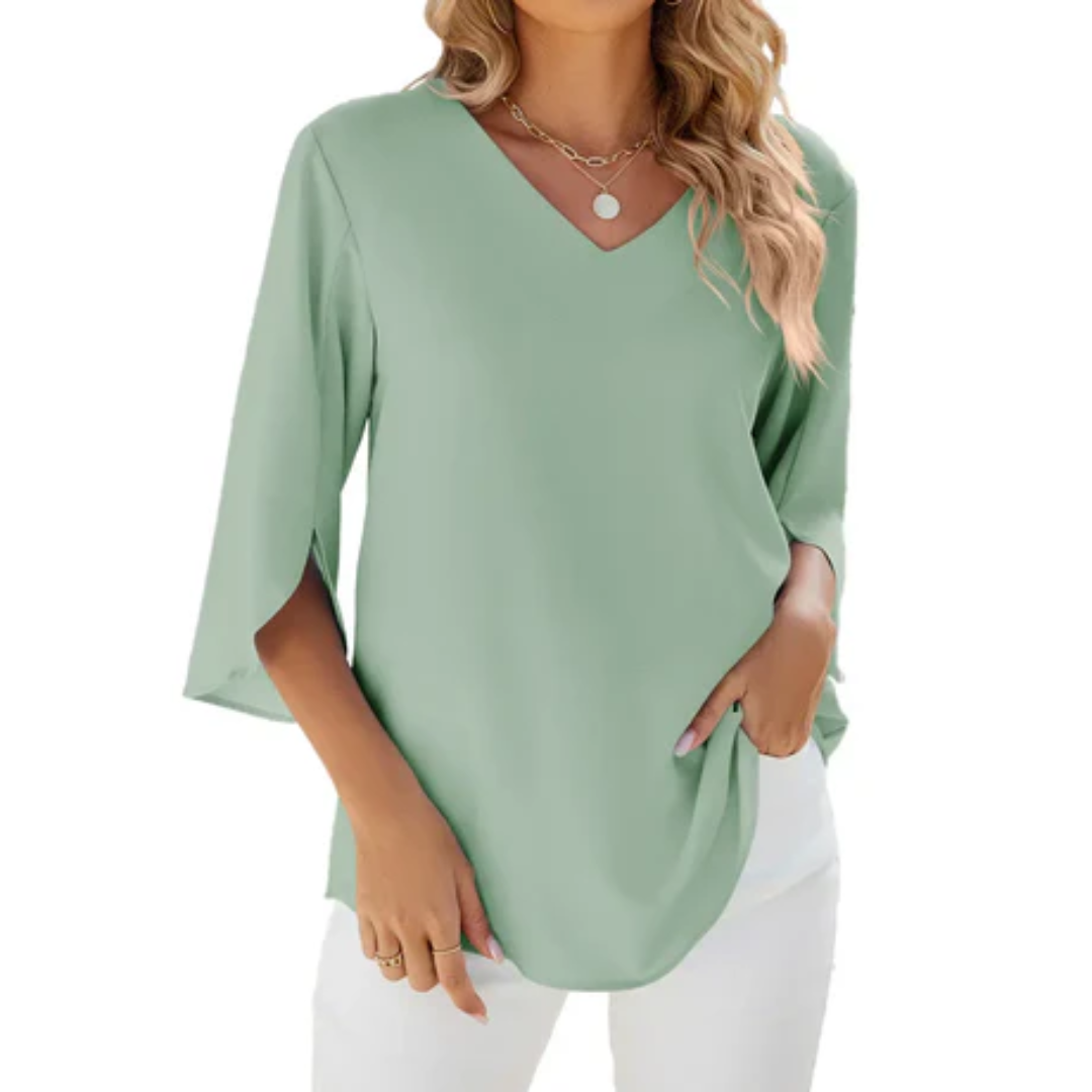 Quinly | Summer V Neck Mid Sleeve Blouse For Women