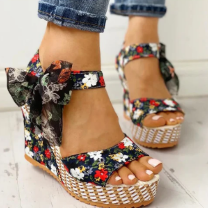 Jummai | Stylish Floral Bow Detail Orthopedic Wedge Sandals For Women