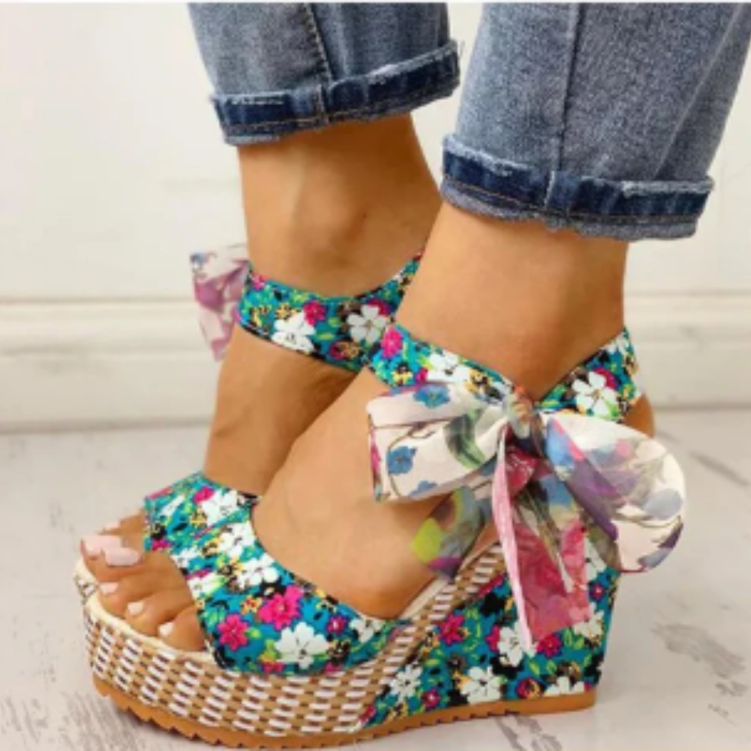 Jummai | Stylish Floral Bow Detail Orthopedic Wedge Sandals For Women