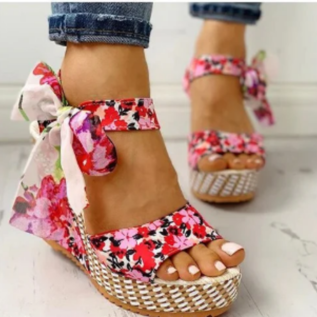 Jummai | Stylish Floral Bow Detail Orthopedic Wedge Sandals For Women