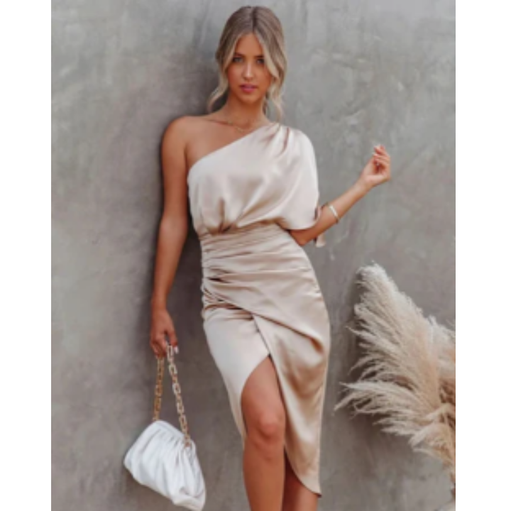 Irmina | Elegant Evening One Shoulder Midi Dress For Women