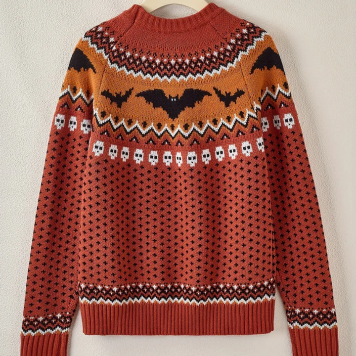 Ferna | Warm Halloween Print Knitted Sweater For Women