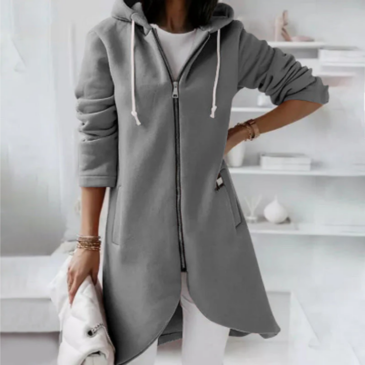 Ardria | Warm Zip Up Long Hooded Jacket For Women