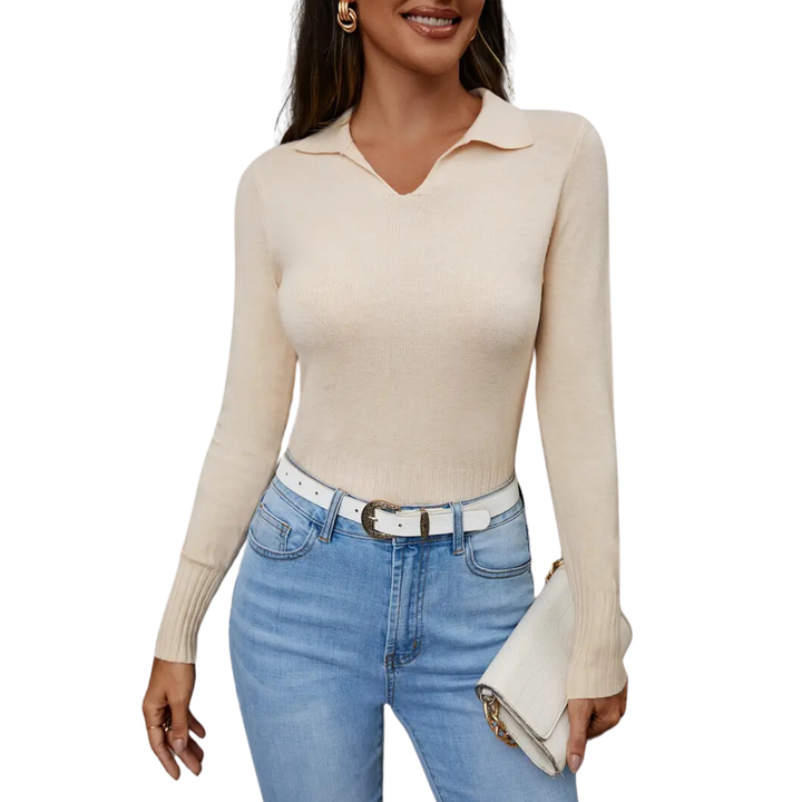 Kenzi | Chic Knitted Collared Cropped Sweater For Women