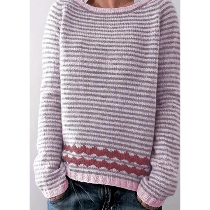 Ovidea | Striped Winter Warm Boat Neck Knitted Sweater For Women